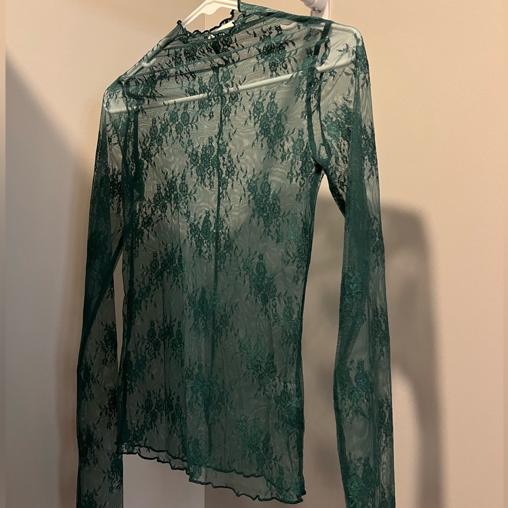 Bohme Dark Teal Lace Long Sleeve Top